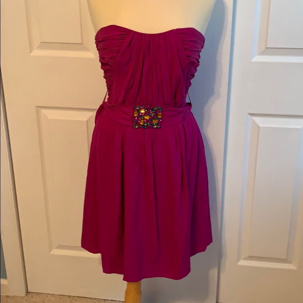 Shoshanna Plum Strapless Jeweled Bow Dress Sz 4